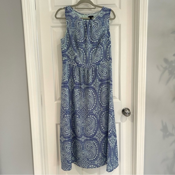 Talbots Women Coastal Maxi Dress Sz 12 Sleeveless Paisley Floral Blue Nautical - Picture 1 of 11